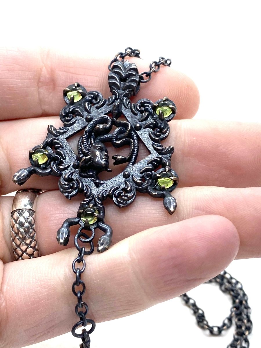 Medusa's Ancient Shrine Necklace - Julian The 2nd - Necklaces - Medusa Shrine Necklace in Peridot