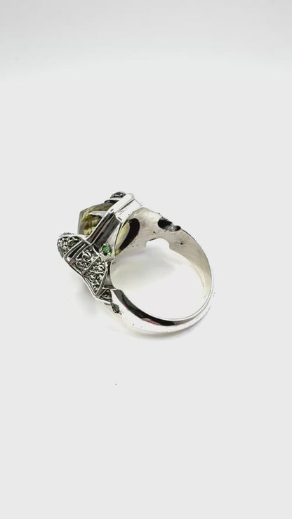 Green Knight Ring With Lemon Quartz and Tsavorite Garnet