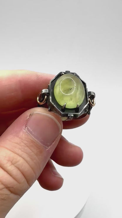 Prehnite Citadel Ring in Sterling Silver