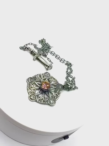 Priestess of the Glen Talisman Tree of Life Pentacle with Azotic Twilight Topaz Necklace/Pendant Sterling Silver