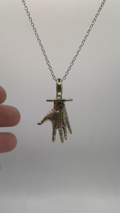 Ankh Hand Talisman Necklace Polished White Bronze