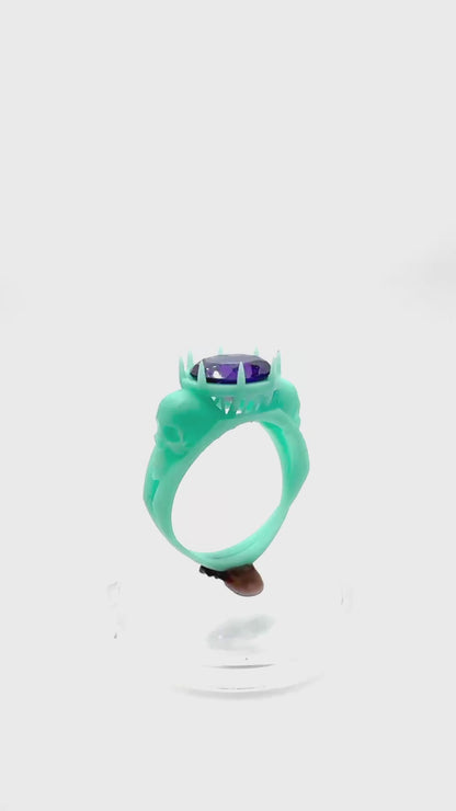 TO BE CAST - Cathedral Skull Ring With Amethyst In sterling Silver