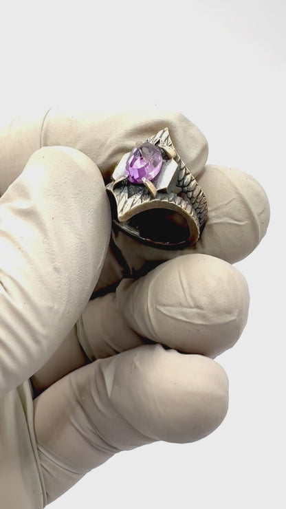 Serpent’s Bite Ring amethyst in Bronze