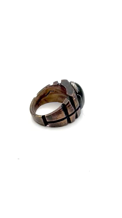 Bharat Ring With Onyx in Bronze