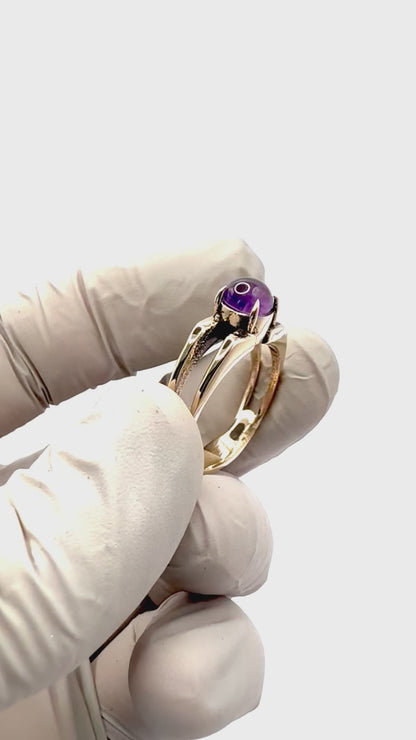 Amethyst Sphere Bronze Split Band Ring