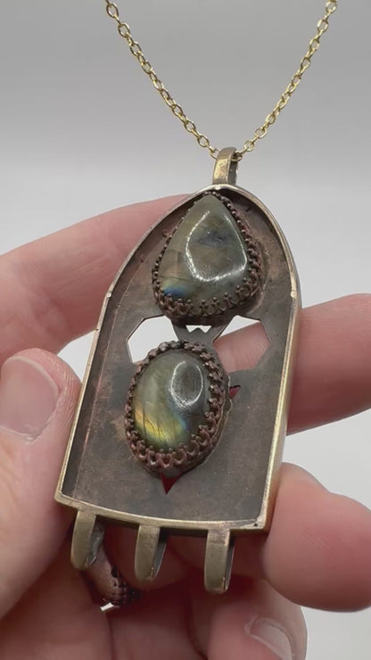 Cathedral Tablet Talisman With Labradorite with Bronze Toggle