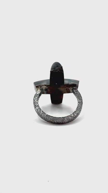 Cross Brutalist Amethyst Modern Ring in Bronze and Sterling