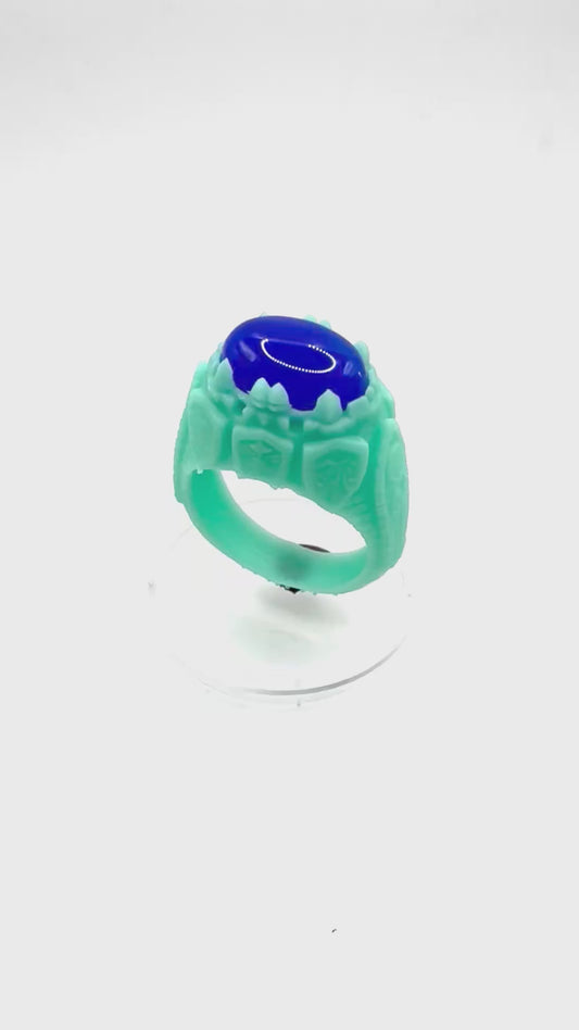 TO BE CAST - Gothic Fantasy Ring With Blue Onyx In sterling Silver