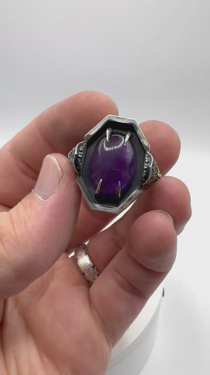 Green Knight Ring with Amethyst and Tsavorite in Sterling Silver