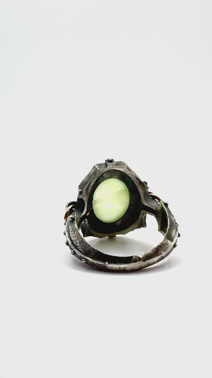 Prehnite Citadel Ring in Sterling Silver