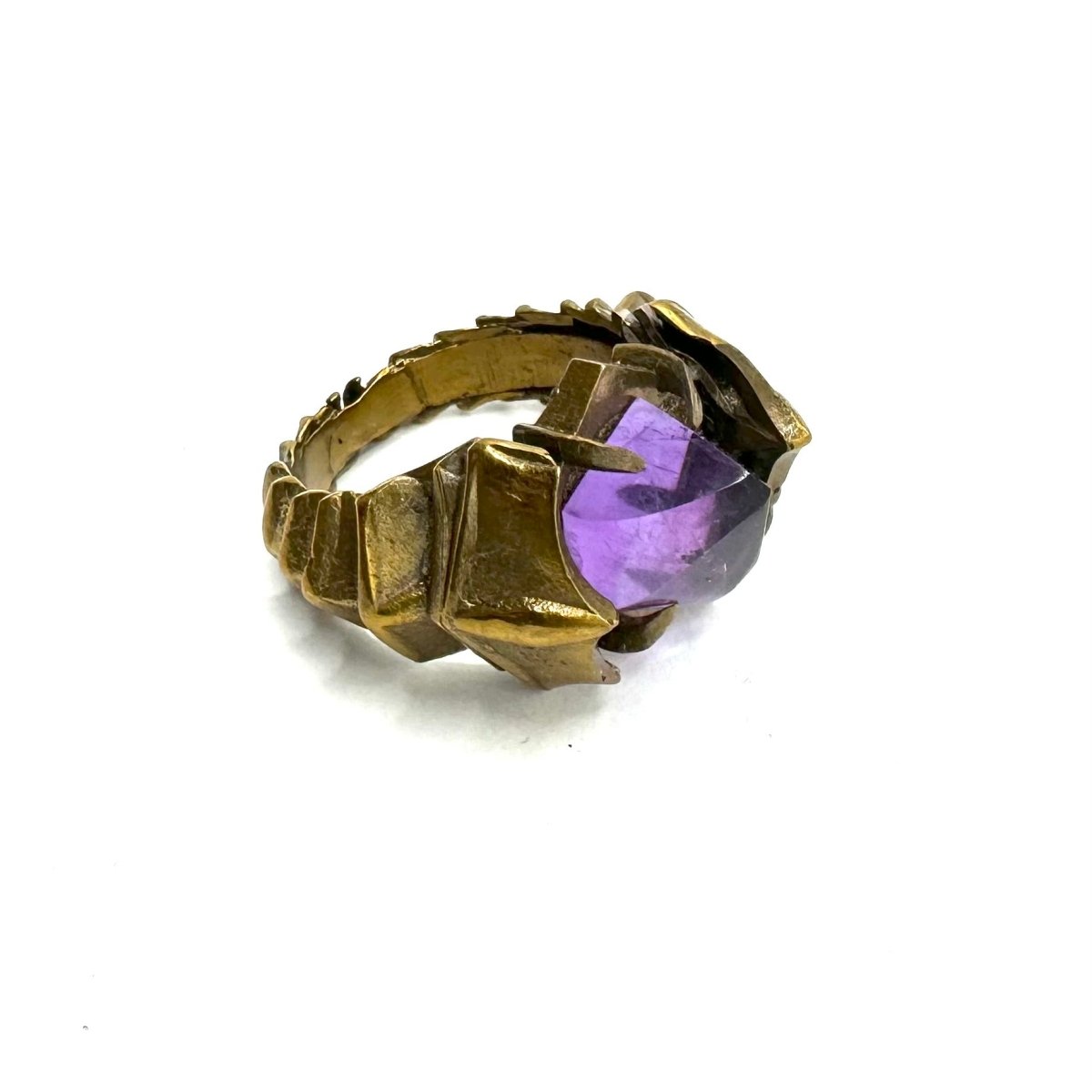 Ring of Amethyst Monolith Bronze Brutalist Ring - Julian The 2nd - Ring of Amethyst Monolith Bronze Brutalist Ring