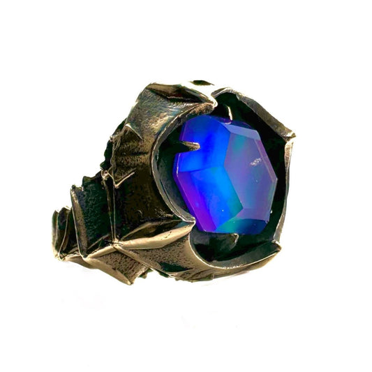 Sorcerer Ring in Bronze With Blue Purple Aurora Opal - Julian The 2nd - Sorcerer Ring in Bronze With Blue Purple Aurora Opal