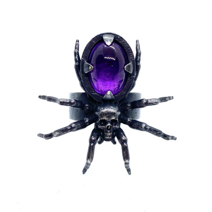 Spider Skull Ring Sterling Silver - Julian The 2nd - STONE RING - Amethyst Spider Skull Ring Sterling Silver