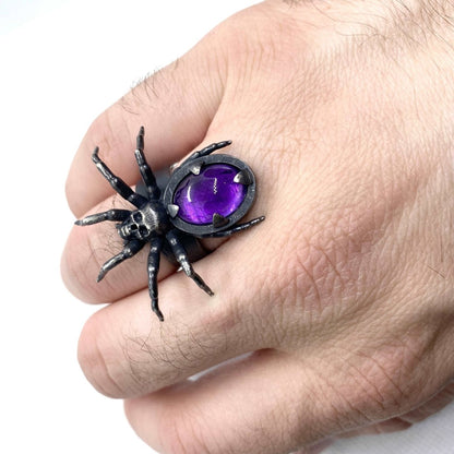 Spider Skull Ring Sterling Silver - Julian The 2nd - STONE RING - Amethyst Spider Skull Ring Sterling Silver