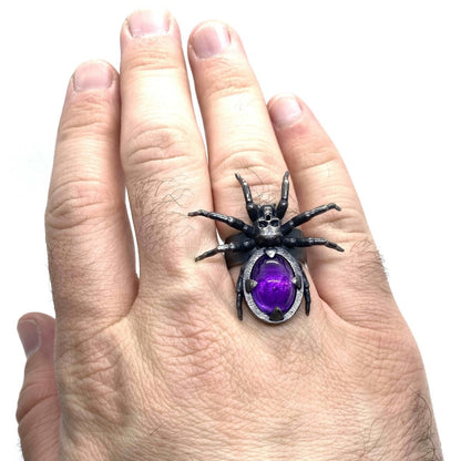 Spider Skull Ring Sterling Silver - Julian The 2nd - STONE RING - Amethyst Spider Skull Ring Sterling Silver