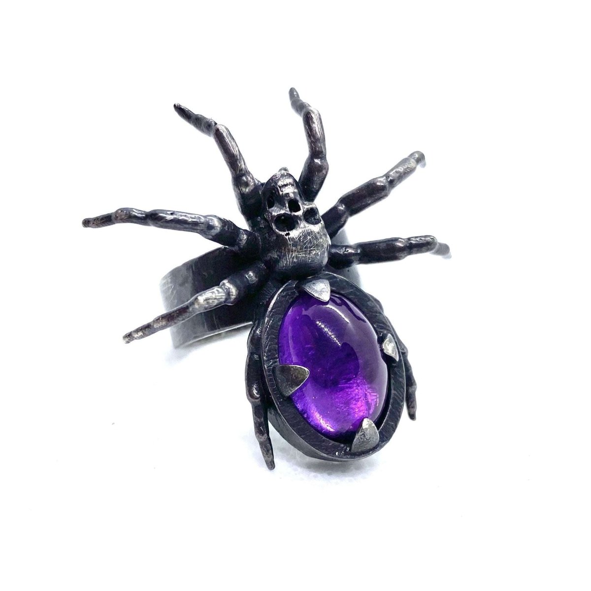 Spider Skull Ring Sterling Silver - Julian The 2nd - STONE RING - Amethyst Spider Skull Ring Sterling Silver