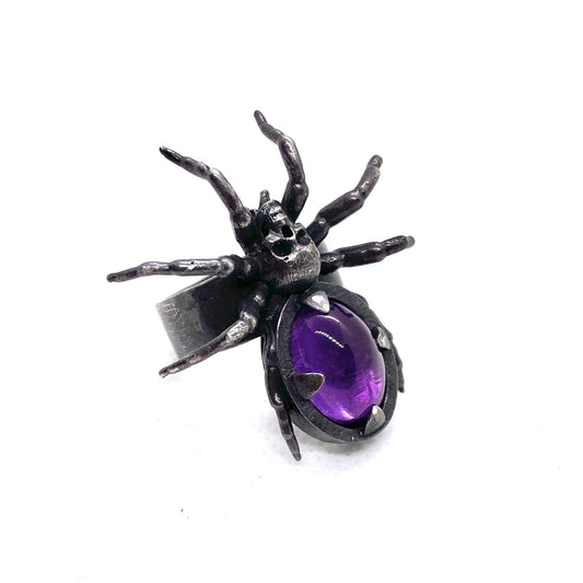Amethyst Spider Skull Ring Sterling Silver