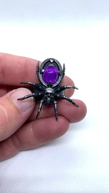 Amethyst Spider Skull Ring Sterling Silver