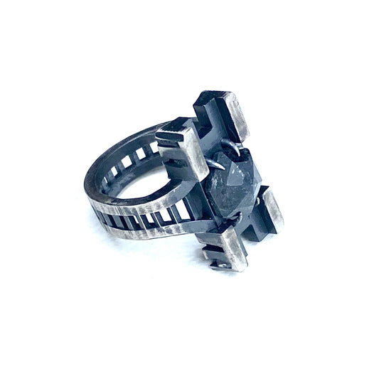 Brutalist Ring with Blue Kyanite in Sterling Silver