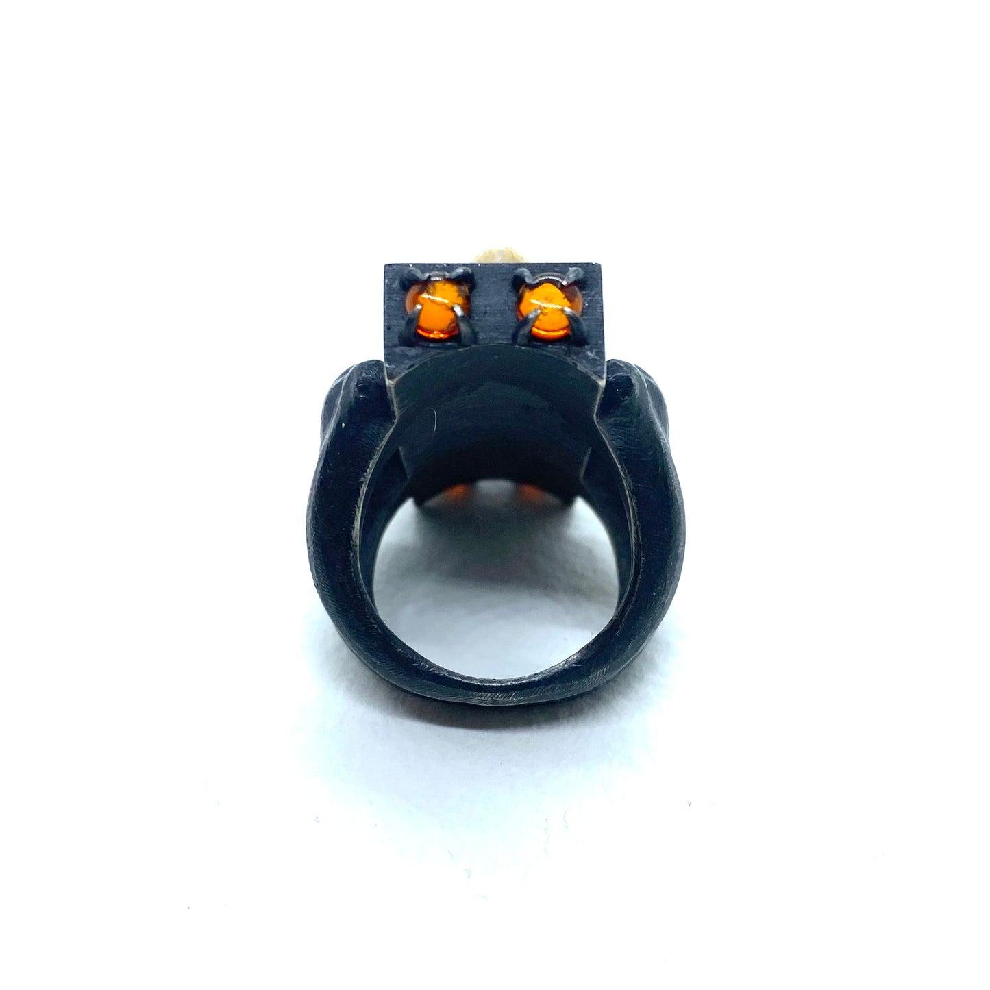 Coffin Ring in Sterling Silver and Amber