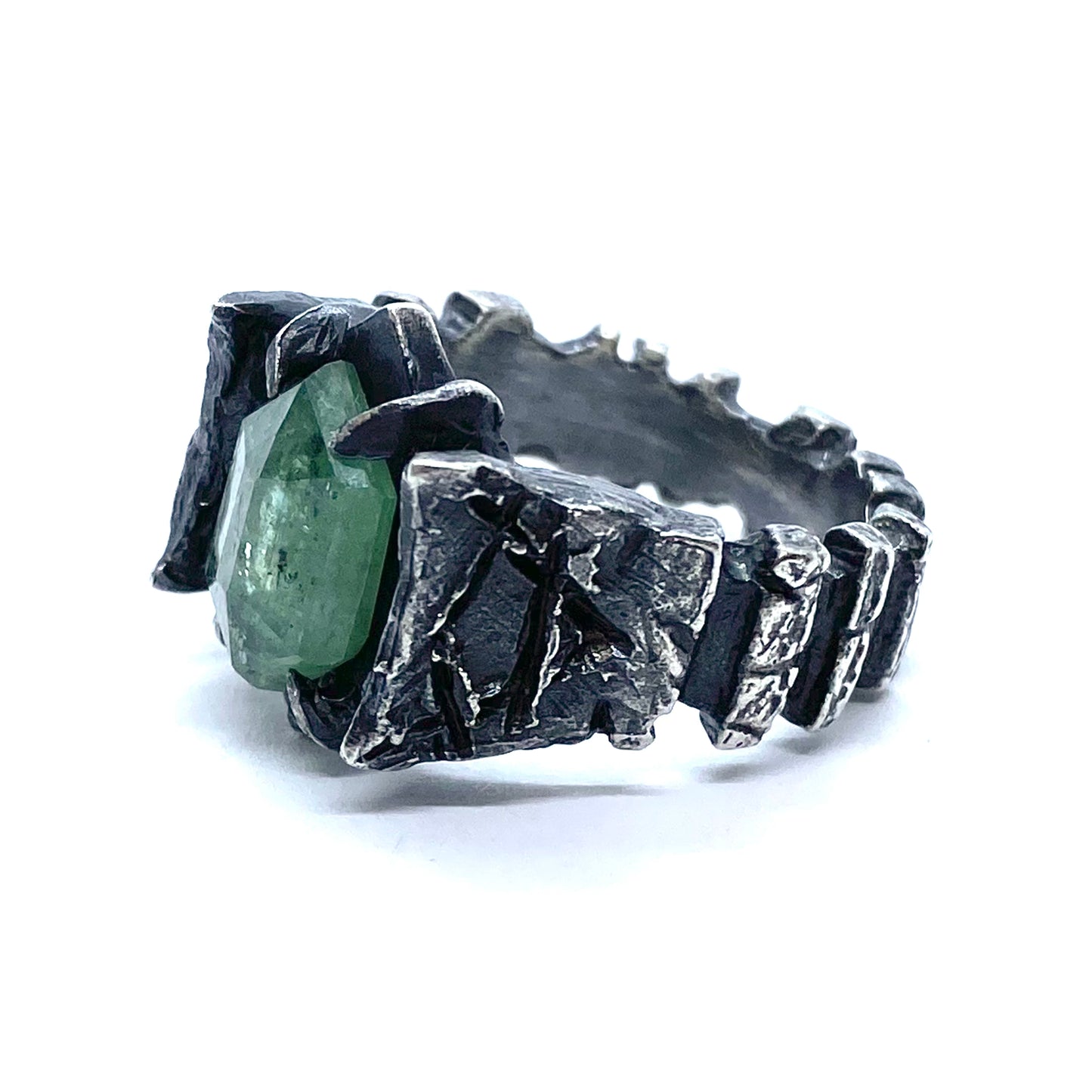 As Above, So Below Ring in Sterling silver and Moss Kyanite