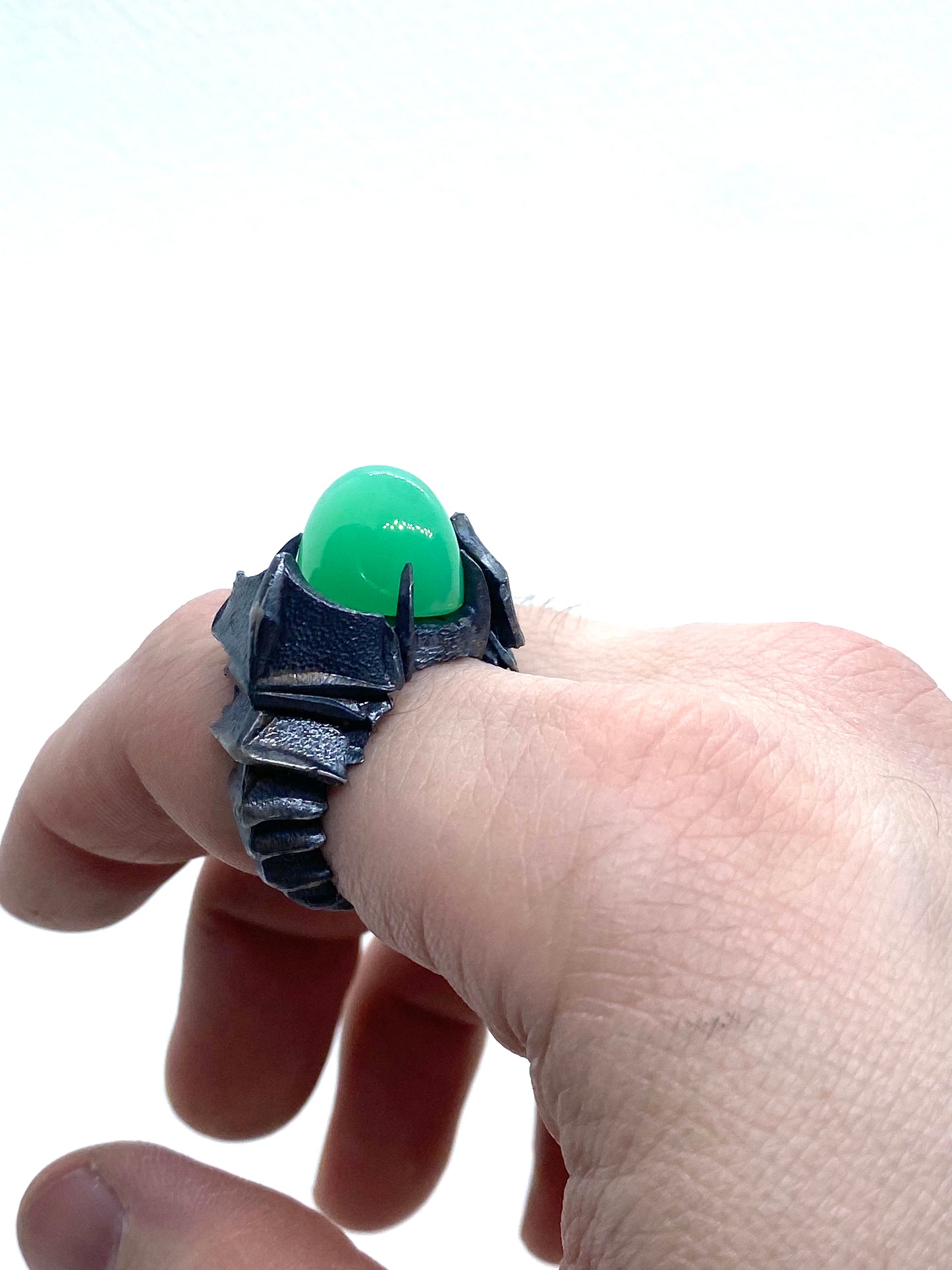 Black Knight’s Ring with Chrysoprase in Sterling Silver