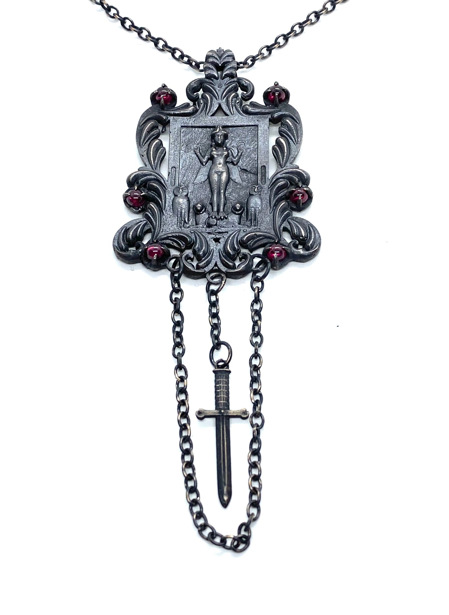 Lilith Shrine Necklace in Bronze and Garnet