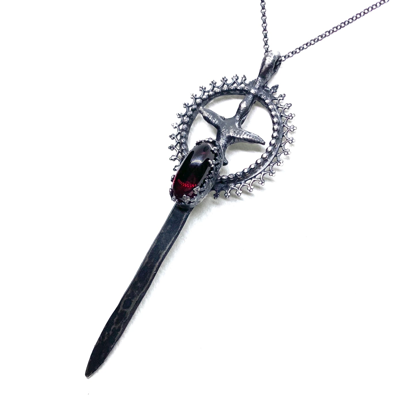 Excalibur Necklace in Sterling Silver and Garnet