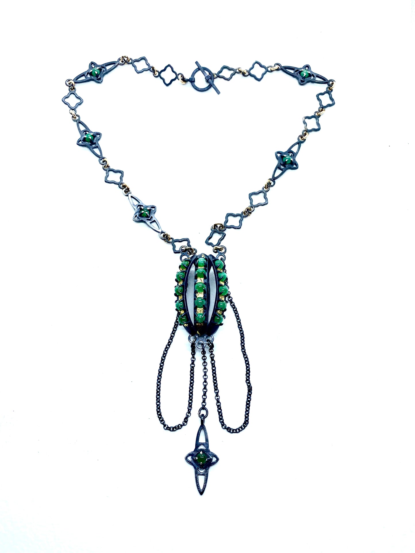 Yoni Necklace in Sterling Silver and Emerald