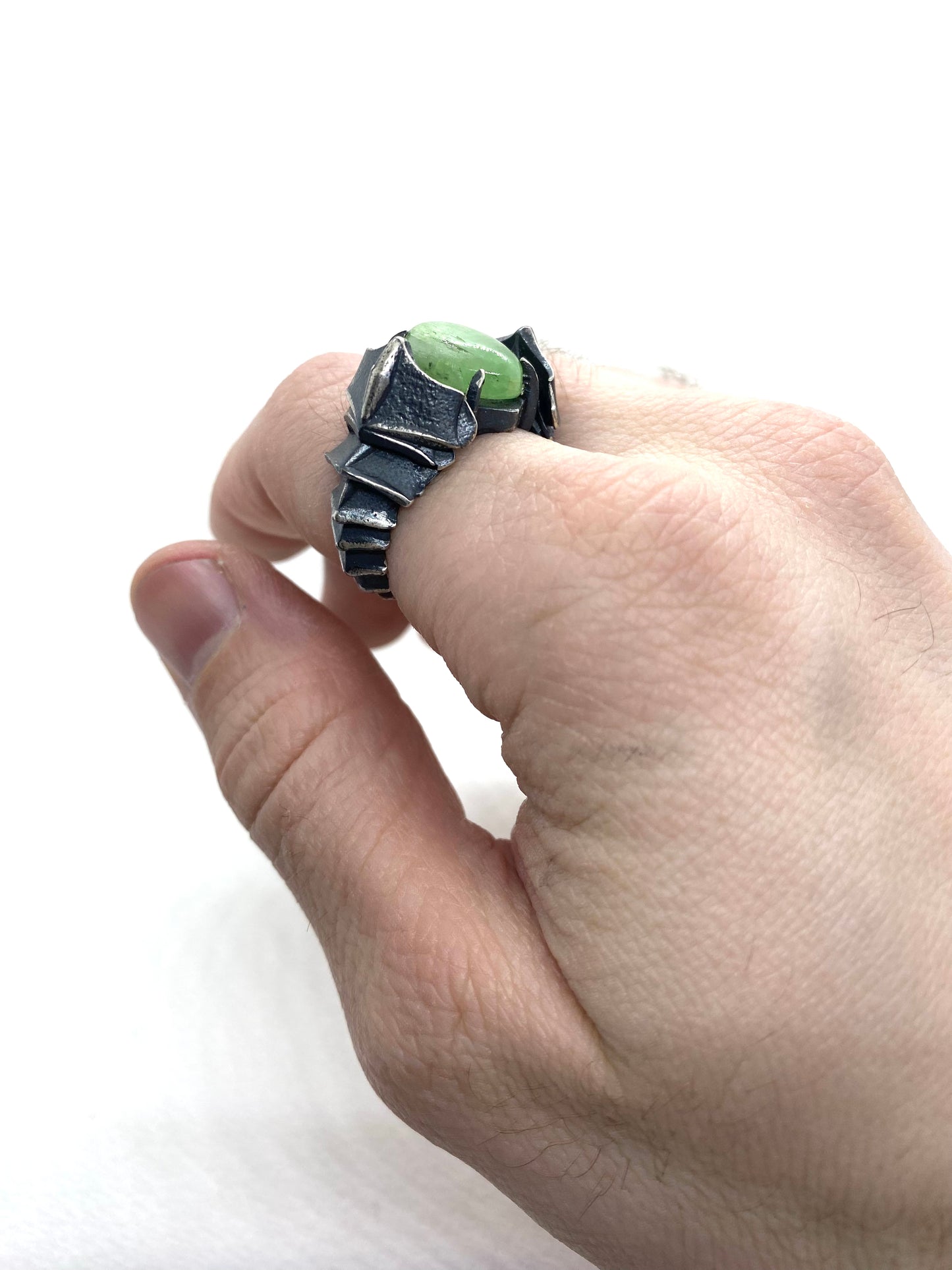 Black Knight’s Ring in Sterling silver and Moss Kyanite