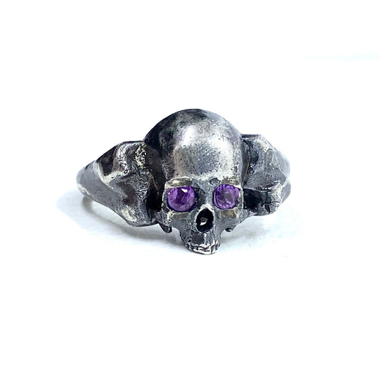 Skull and Amethyst Ring