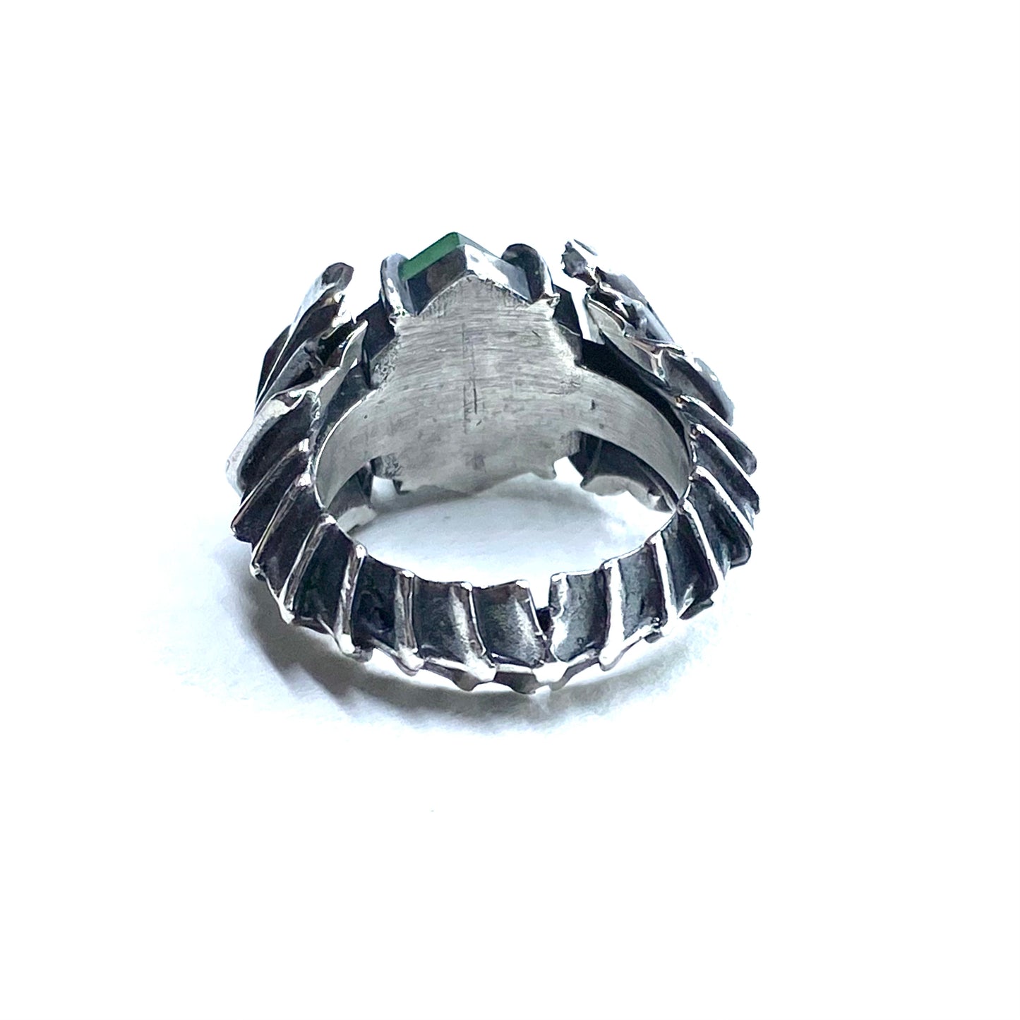 Black Knight’s Ring Set with Green Strawberry Quartz in Sterling Silver