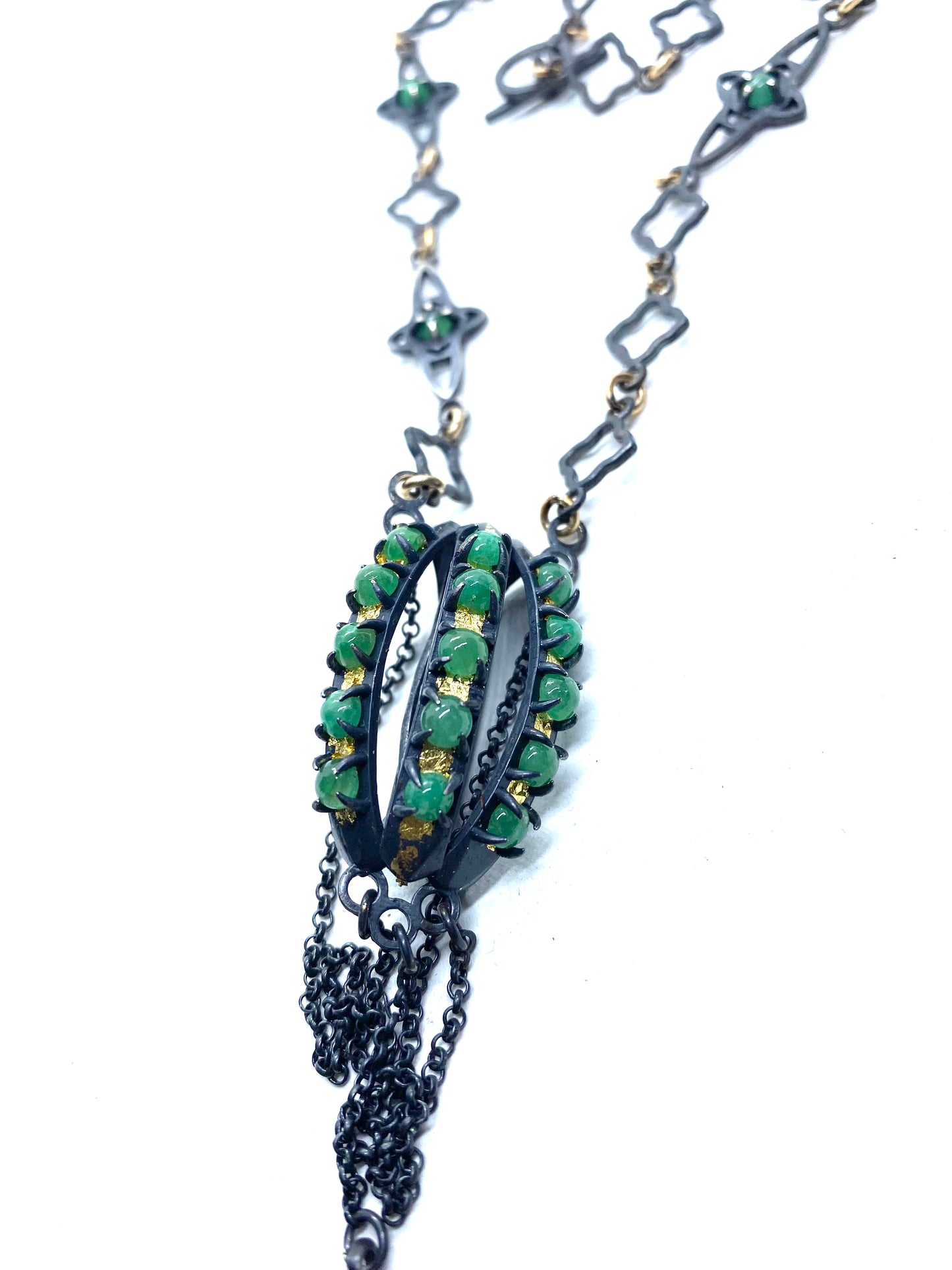 Yoni Necklace in Sterling Silver and Emerald